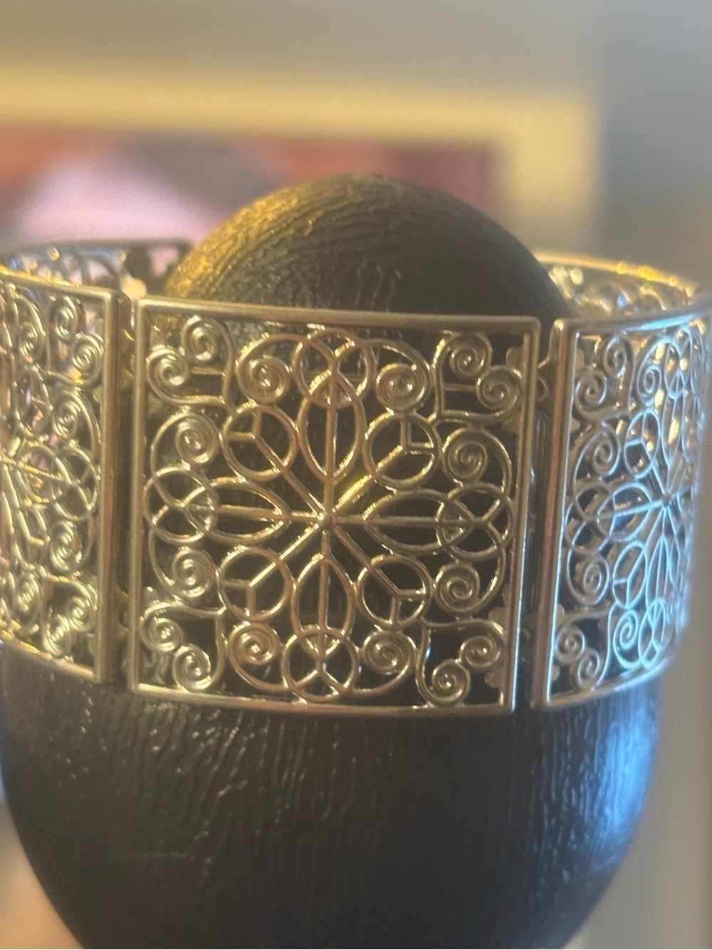 Elegant silver tone Filigree Panel Stretch Bracelet - Women's Jewelry